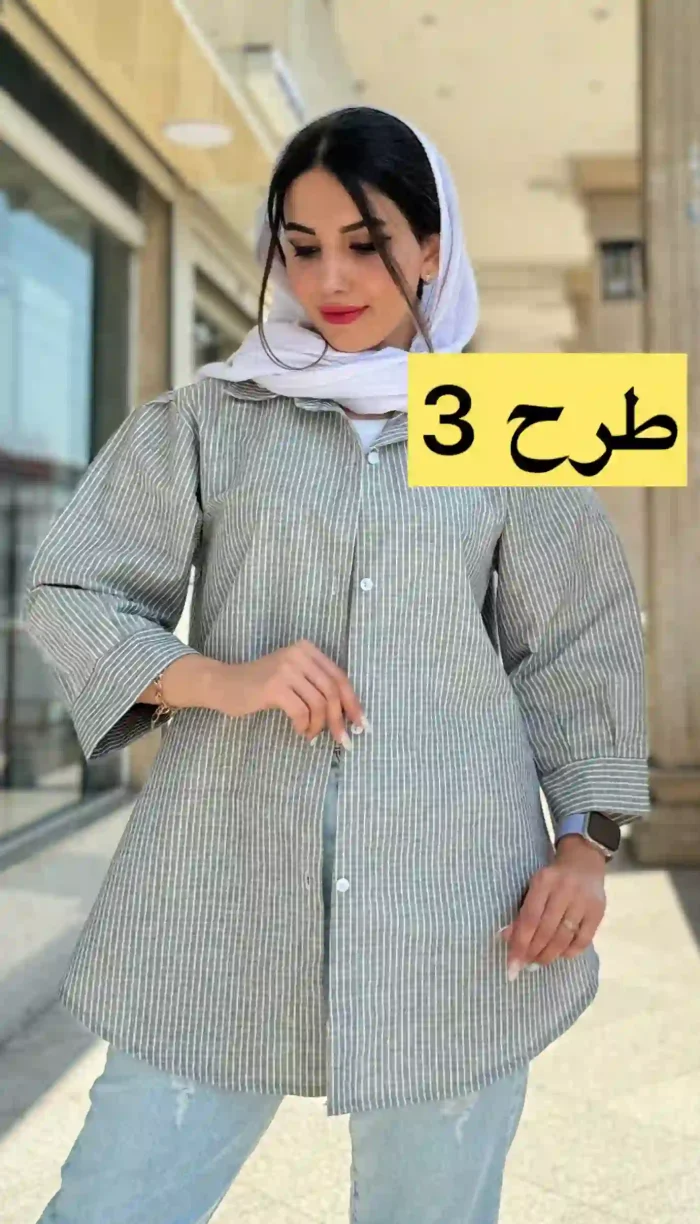 مانتو راه راه آستین پفی کد 1366 - Image 4
