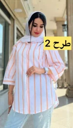 مانتو راه راه آستین پفی کد 1366 - Image 3