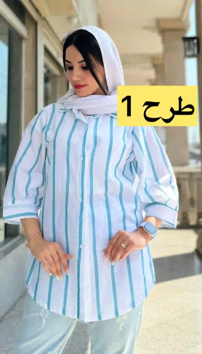 مانتو راه راه آستین پفی کد 1366 - Image 2