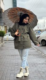 ترنچ کت کوتاه مدل خورشید کد 1395 - Image 2