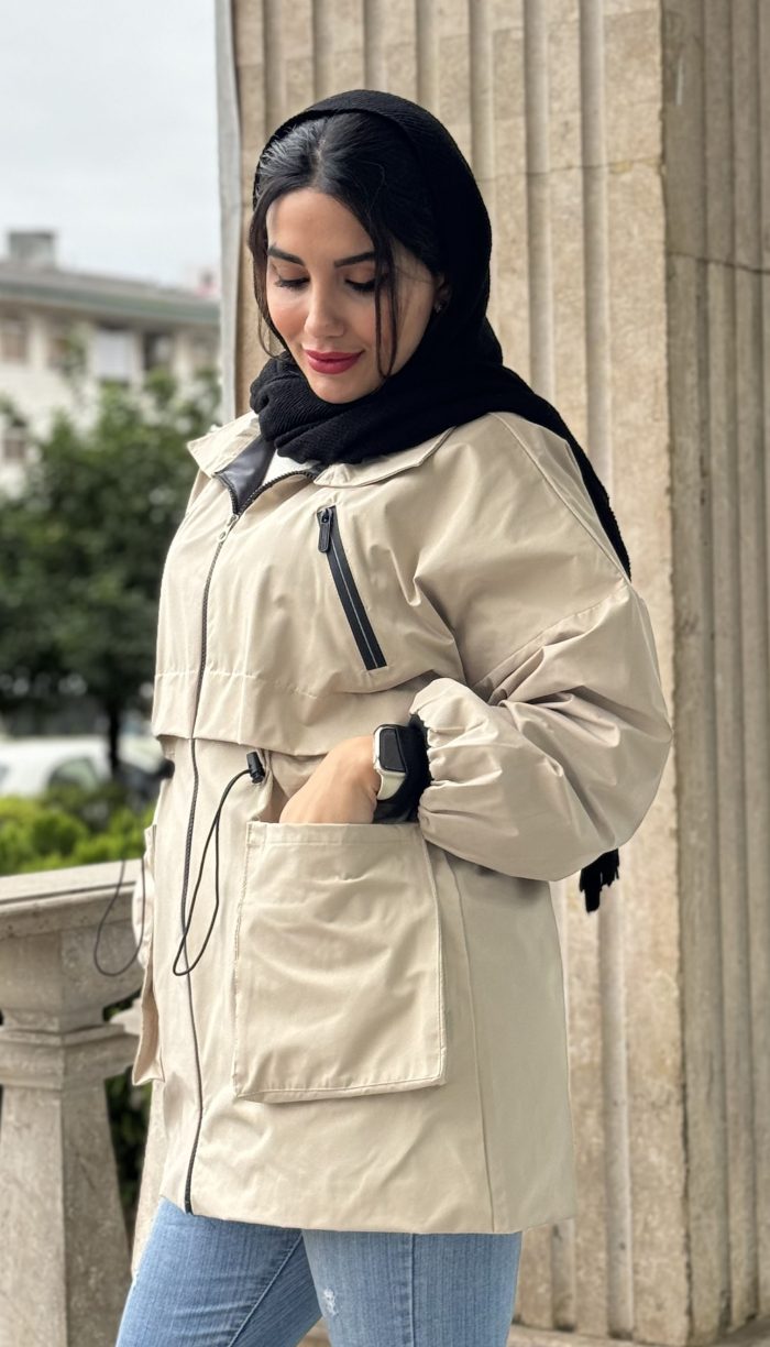 بارونی دو زیپ کمر گت دار کد 1397 - Image 8