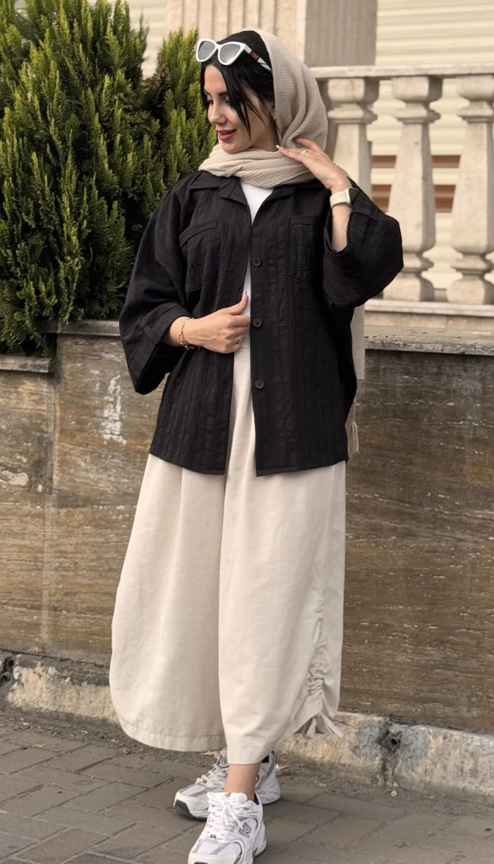مانتو اطلس دو جیب کد 1462 - Image 4