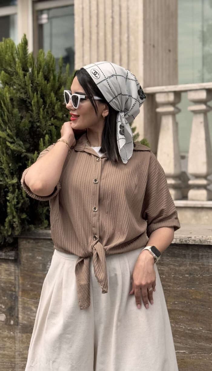 شومیز گره ای بیسکوییتی کد 1516 - Image 6