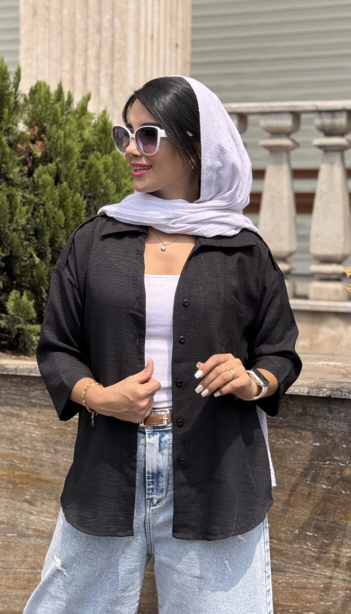 شومیز تک جیب باکسی شانتون کد 1555 - Image 9