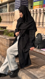 ترنچ کت بلند Zara مشکی کمربند دار کد 1609 - Image 6
