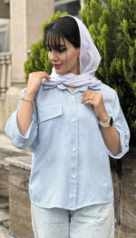 مانتو لینن راه راه باکسی دو قاپک کد 1651 - Image 2