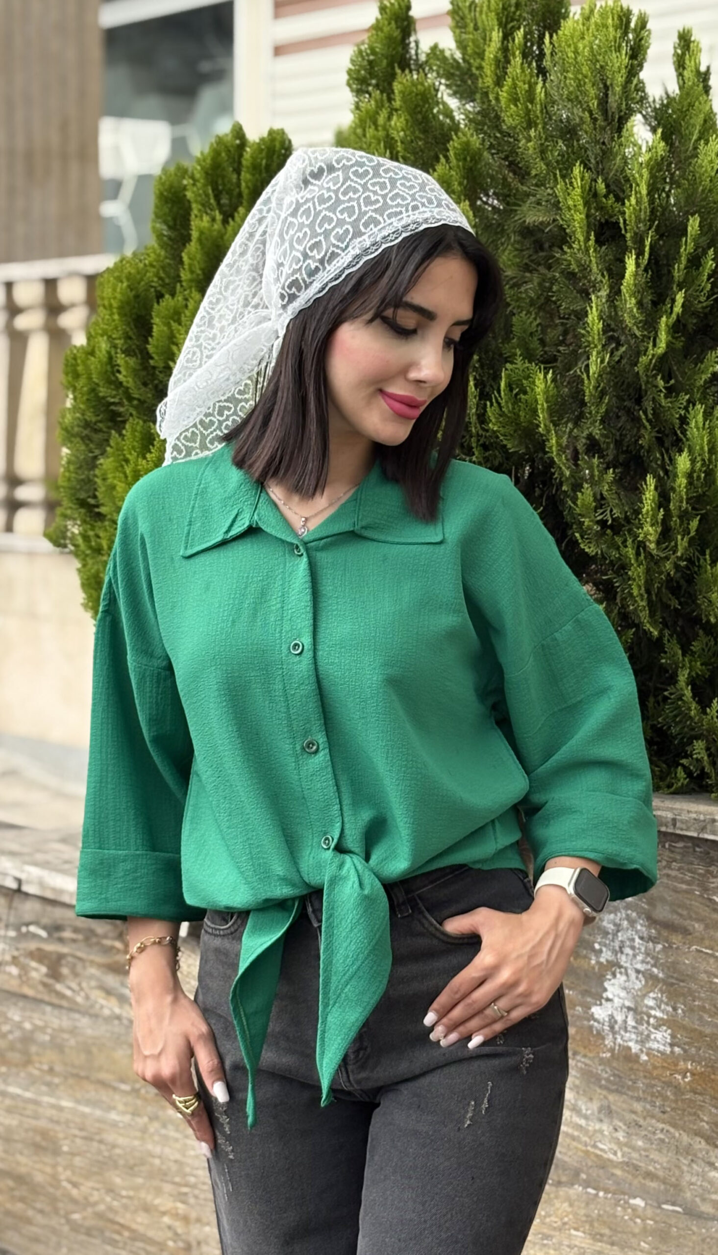 IMG_7930 شومیز گره ای پارچه ینزی کد 1674 - Image 1