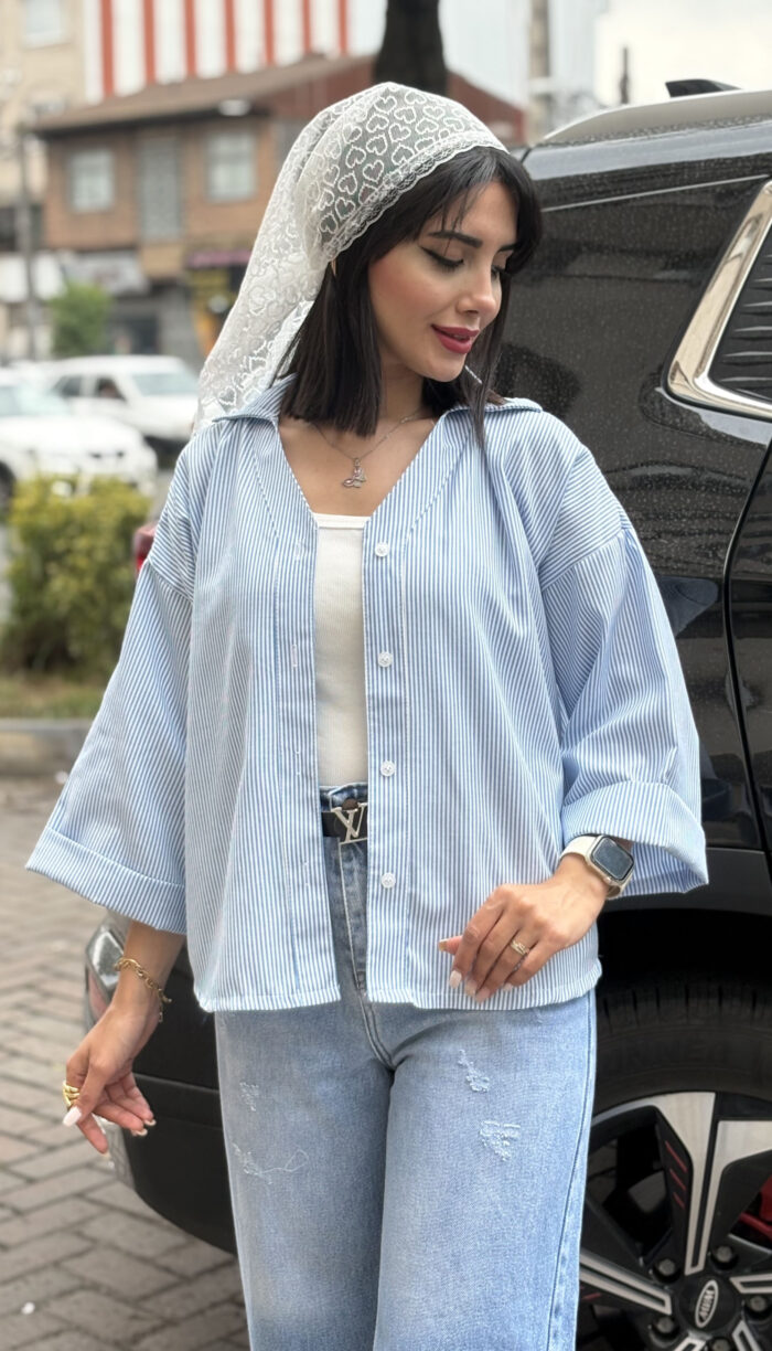 مانتو لینن راه راه یقه هفتی کد 1676 - Image 4