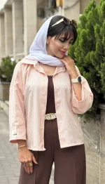 مانتو لینن راه راه باکسی کد 1704 - Image 2