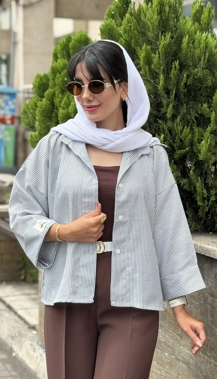 مانتو لینن راه راه باکسی کد 1704 - Image 4