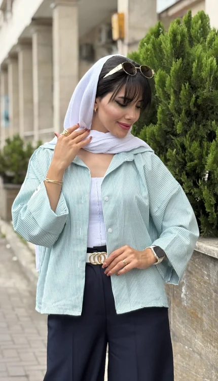 مانتو لینن راه راه باکسی کد 1704