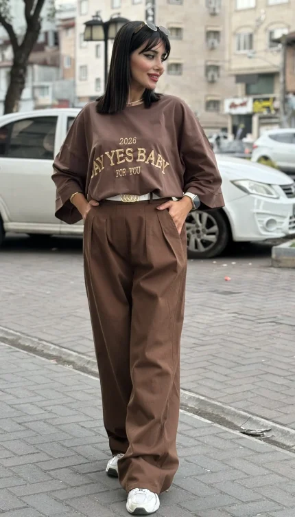 ست کتان وارداتی طرح Say Yes Baby کد 1711