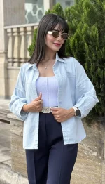 شومیز لینن آستین بالنی کد 1723 - Image 4
